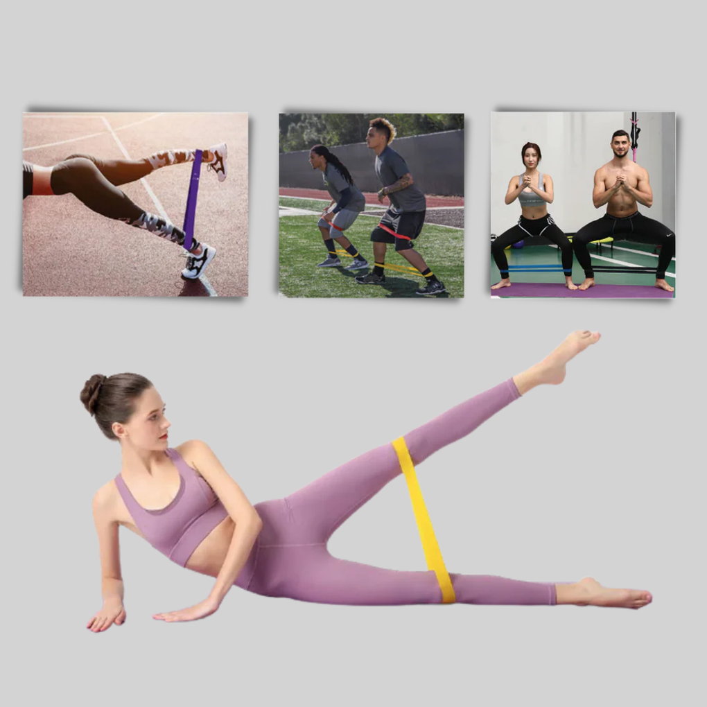 Complete unisex resistance band set for diverse fitness training. Includes multiple bands for varying resistance levels.