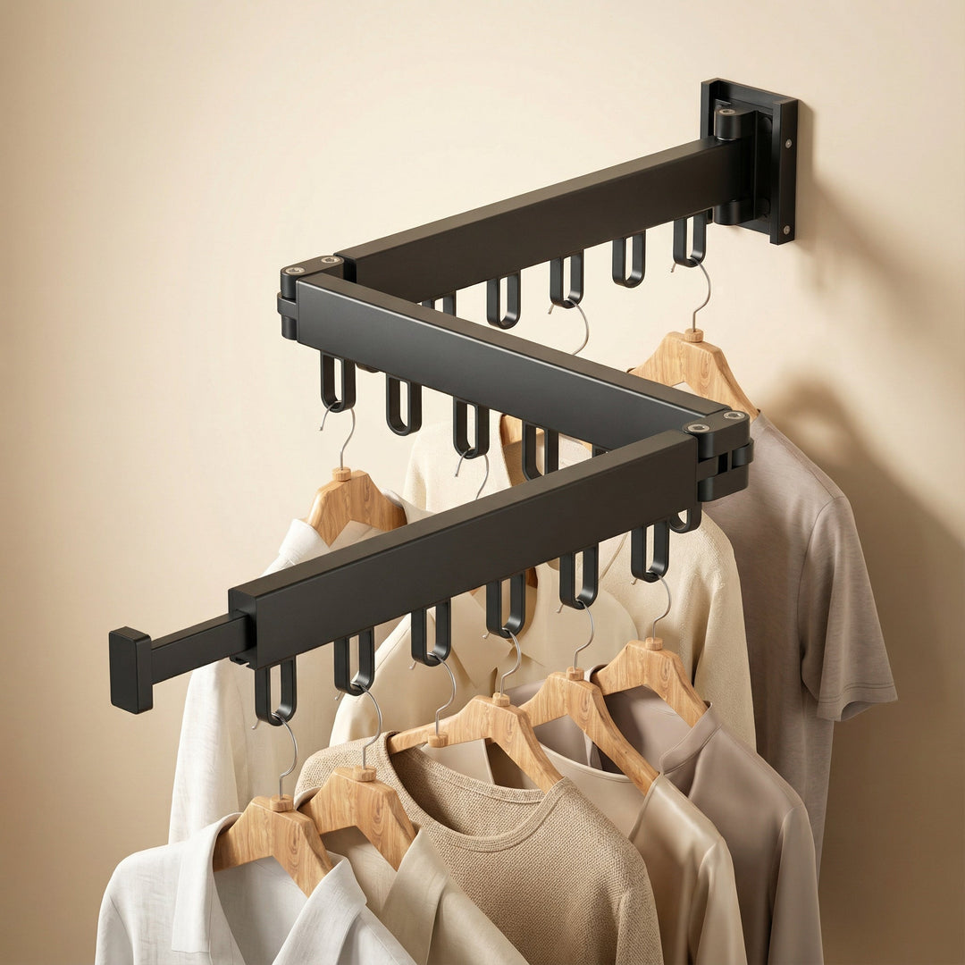 Unisex retractable wall drying rack, space-saving design for laundry rooms & balconies. Sturdy stainless steel.