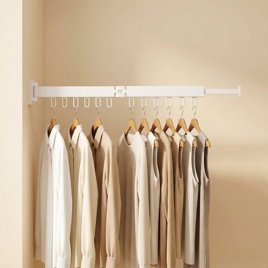 Foldable stainless steel wall-mounted drying rack, ideal for apartment living & any laundry room.
