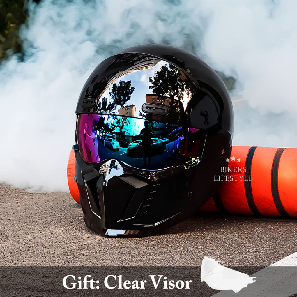 Unisex safety helmet with classic retro pilot design. DOT/ECE certified full face for comfortable motorcycle riding.