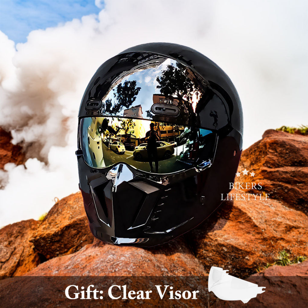 Vintage motorcycle pilot helmet, DOT/ECE approved. Stylish full face safety gear for classic bike enthusiasts.