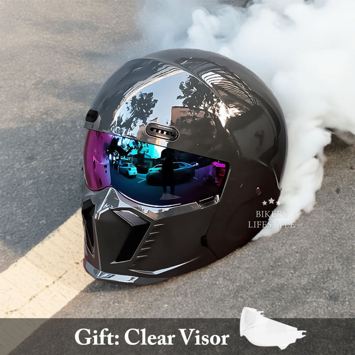 ECE certified unisex pilot helmet. Perfect retro full face motorcycle gear for classic touring & commuting.