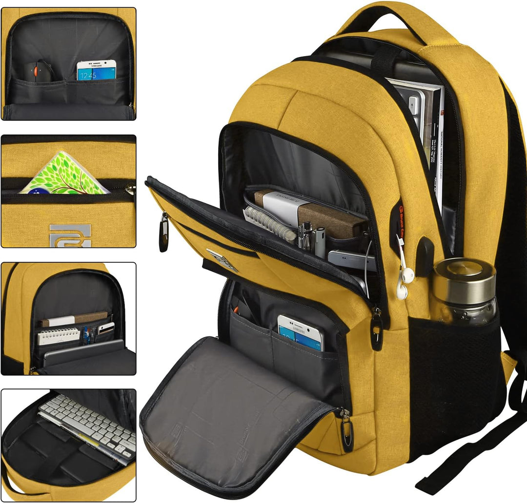 Back panel of an anti-theft laptop backpack with breathable mesh and security features.