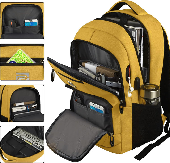 Back panel of an anti-theft laptop backpack with breathable mesh and security features.