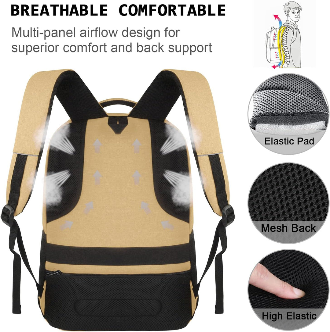 Secure laptop compartment within an anti-theft work backpack with USB charging.