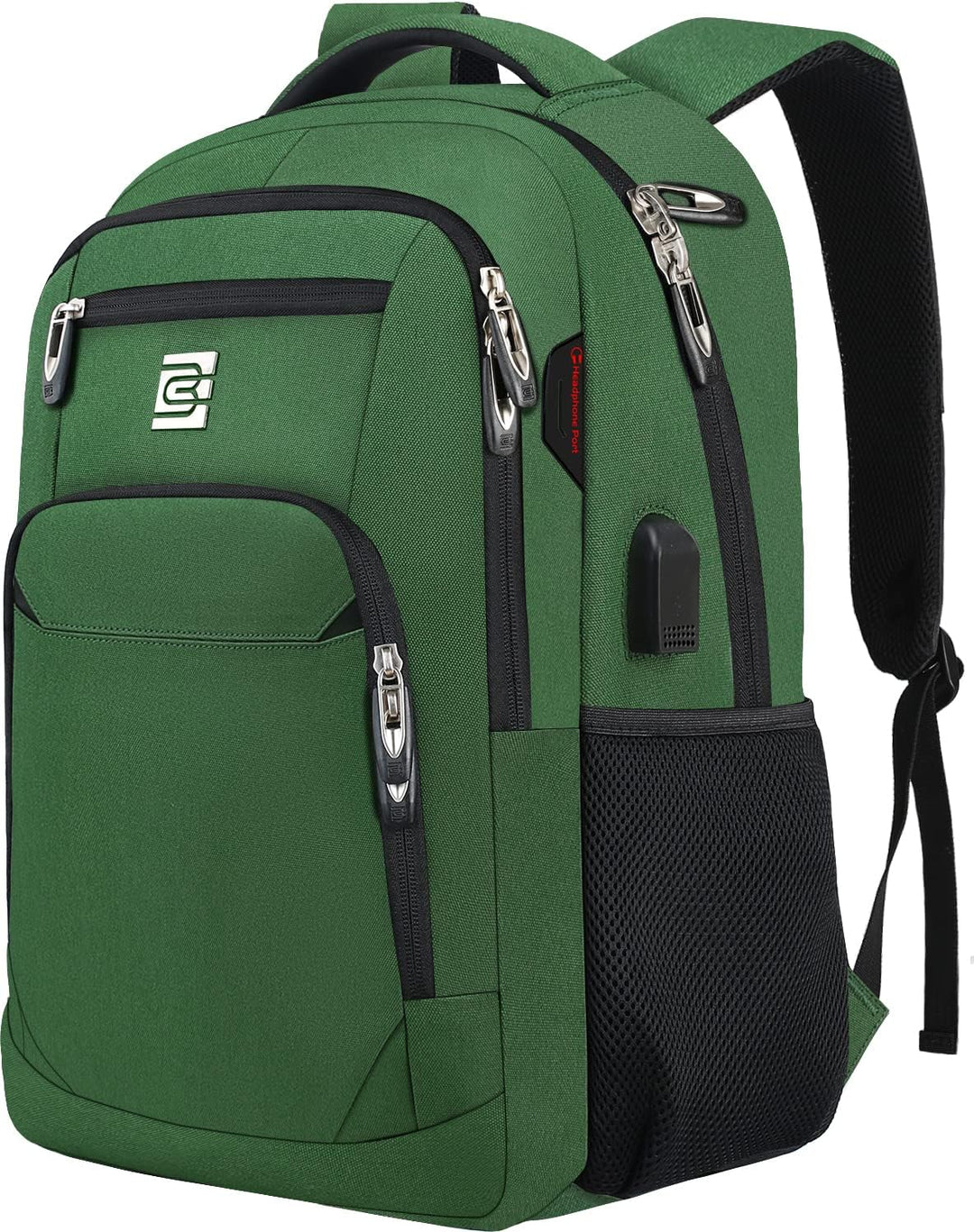 Main compartment of an organizational anti-theft tech backpack with USB pass-through.