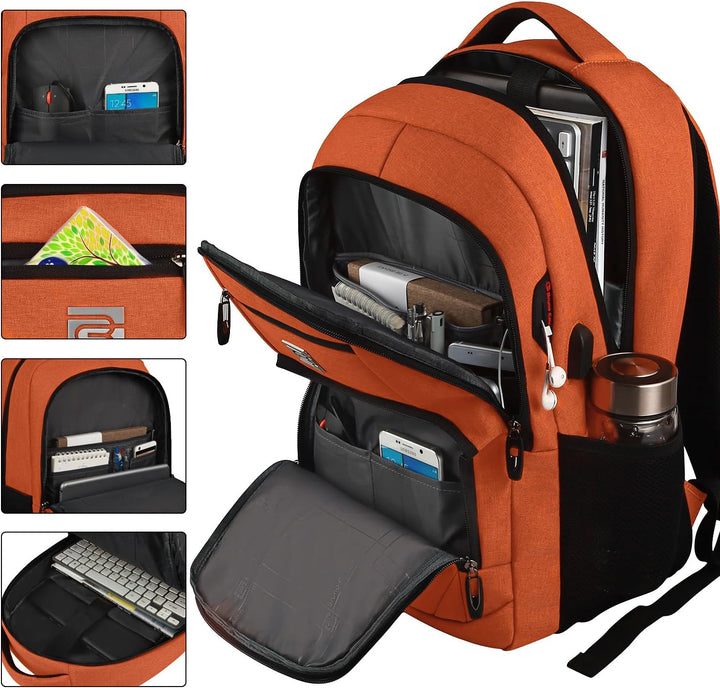 Ergonomic anti-theft travel backpack, a slim design with USB for comfort & security.