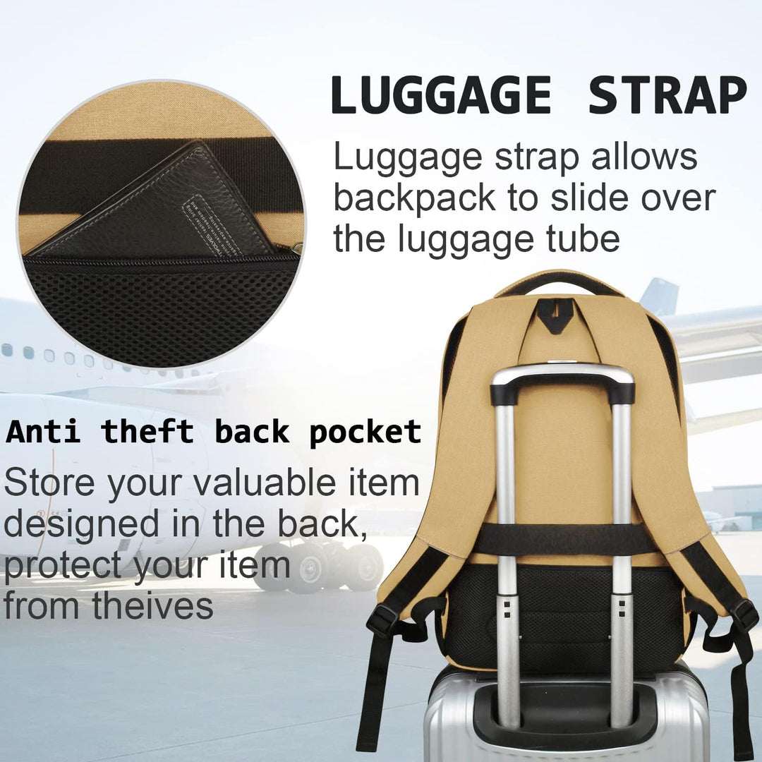 Student laptop backpack, anti-theft design with USB charging for school and campus.