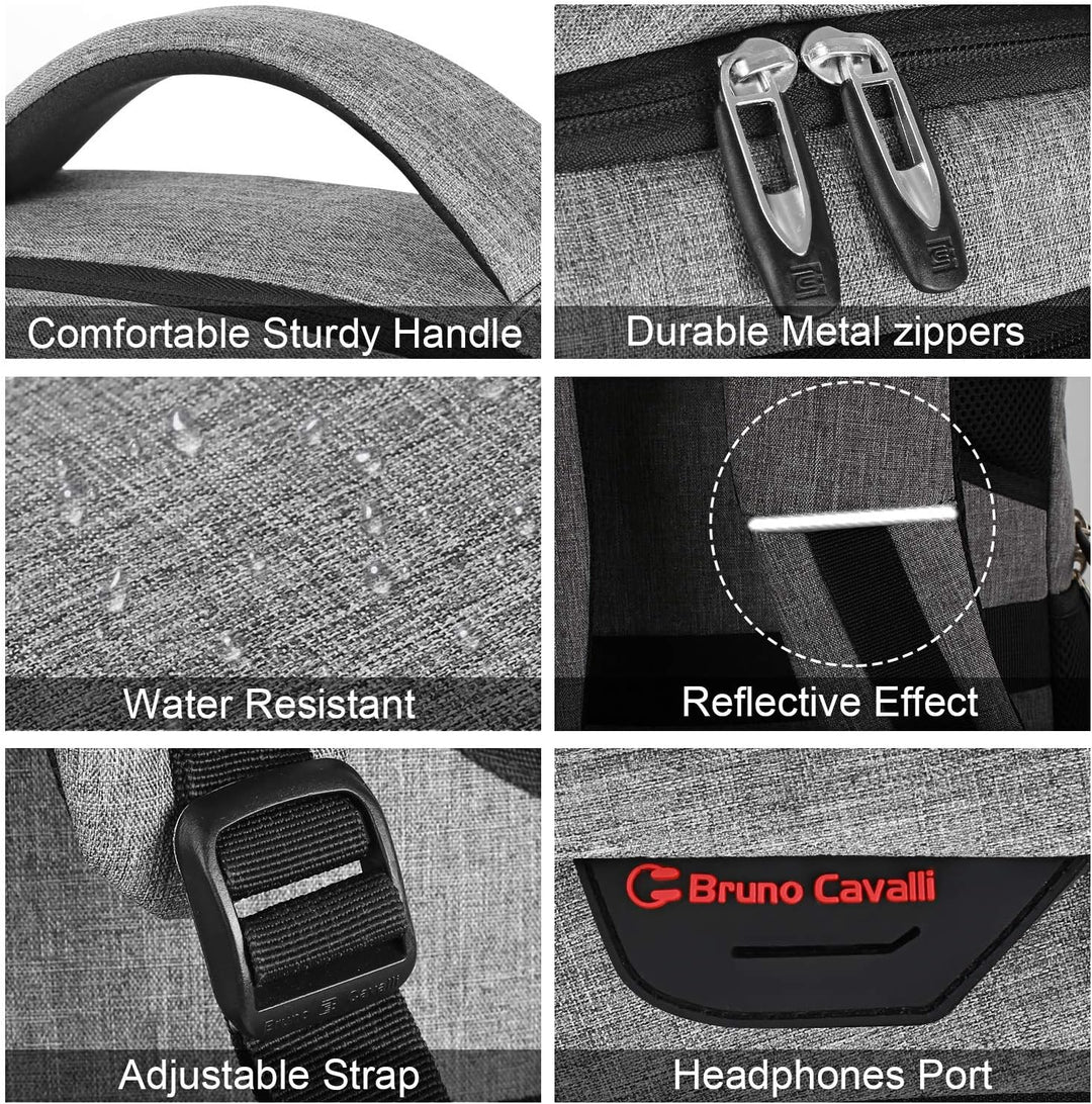 Sleek grey anti-theft laptop backpack with USB charging, suitable for all genders.