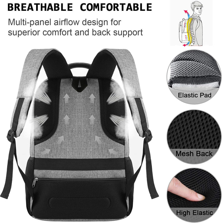 Black slim anti-theft backpack, a modern work and travel bag with USB capabilities.
