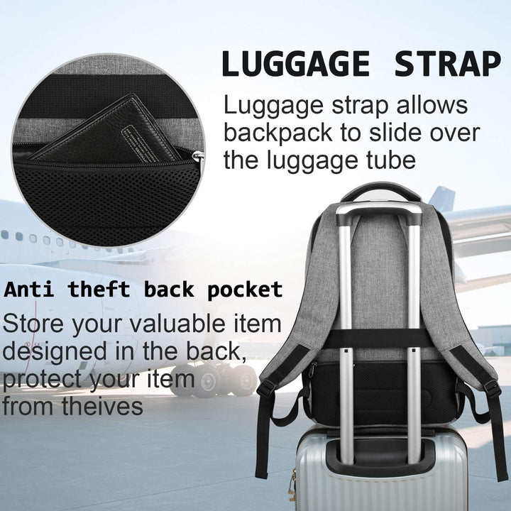 Compact anti-theft laptop backpack for daily use, with external USB charging.