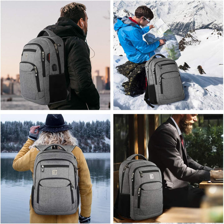 Secure anti-theft design of a laptop backpack, featuring a robust USB charging port.
