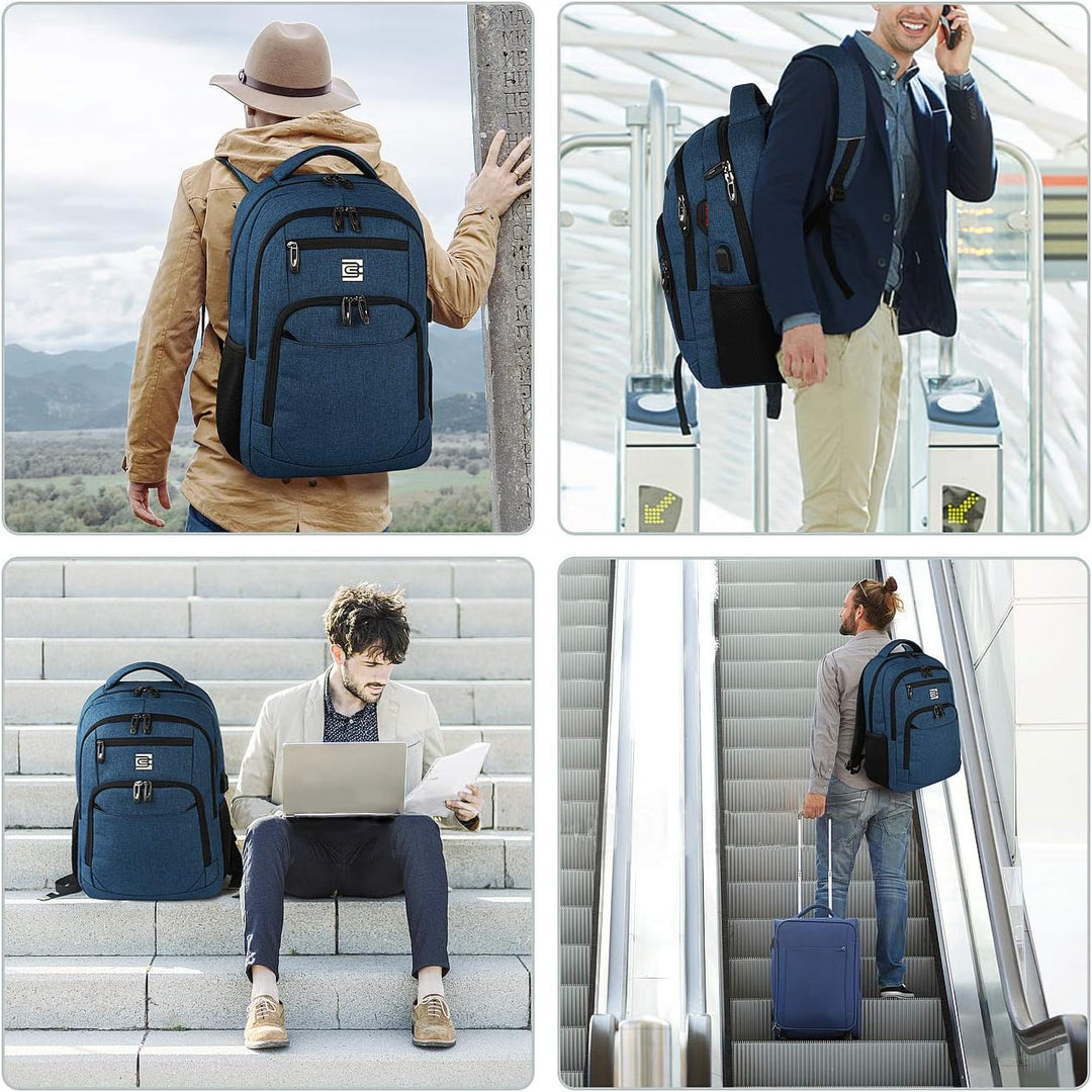 Commuter anti-theft backpack, slim design with secure laptop sleeve & USB charging.