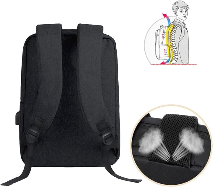 Modern waterproof laptop backpack featuring an external USB charging port & organized storage for tech users.