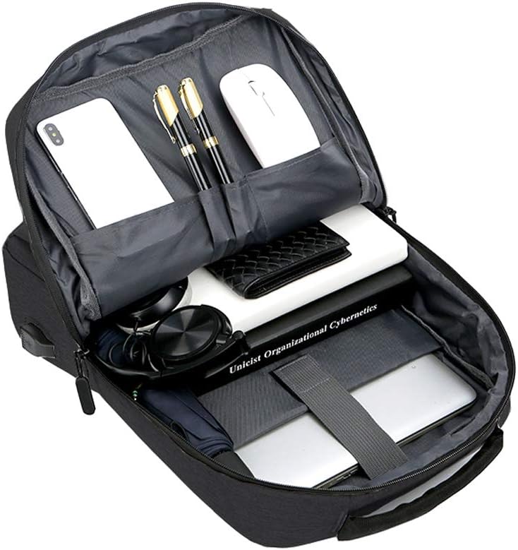 Durable waterproof backpack protects your laptop & essentials. Slim design, USB charging for any weather.