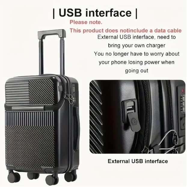 Durable hardshell smart carry-on luggage, unisex, featuring USB access and spacious interior for organized travel.