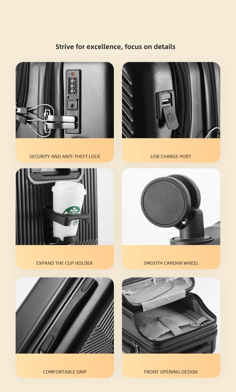 Modern smart carry-on luggage for men and women, with USB port and TSA lock for effortless airport travel.