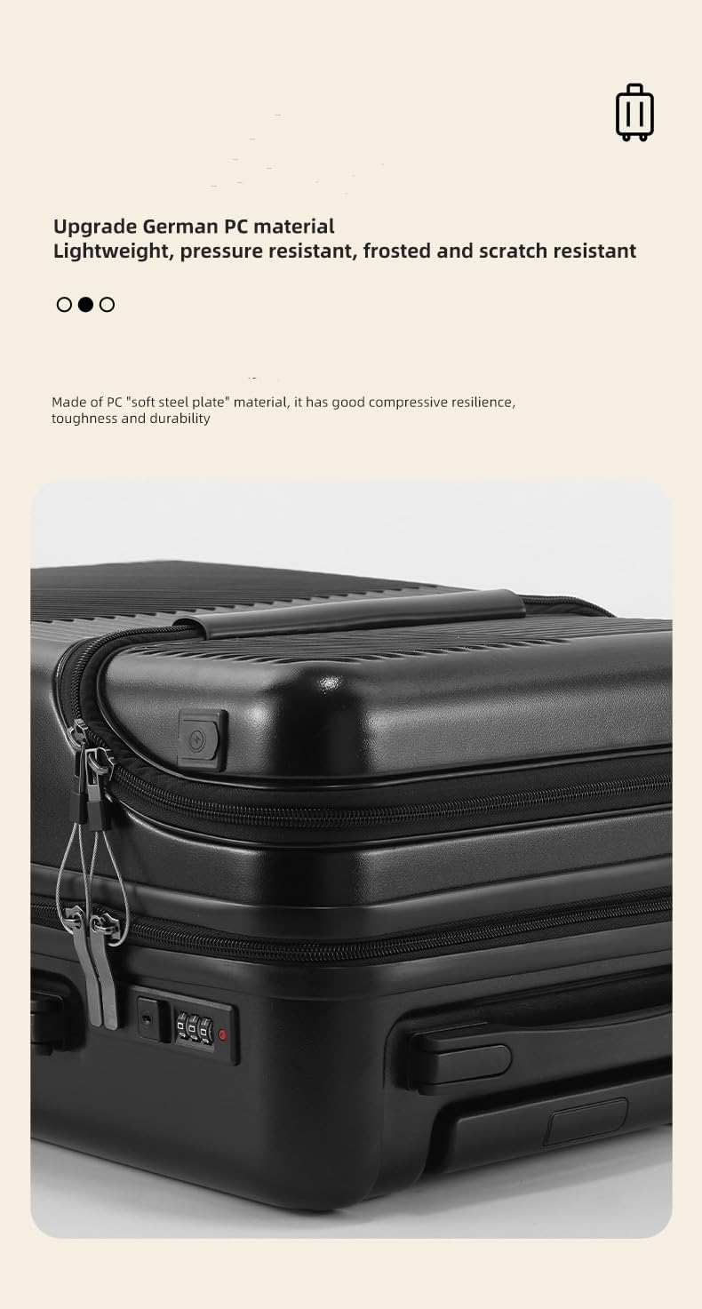 Unisex smart carry-on luggage: hardshell, USB charging port, TSA lock, spinner wheels, compact travel bag.