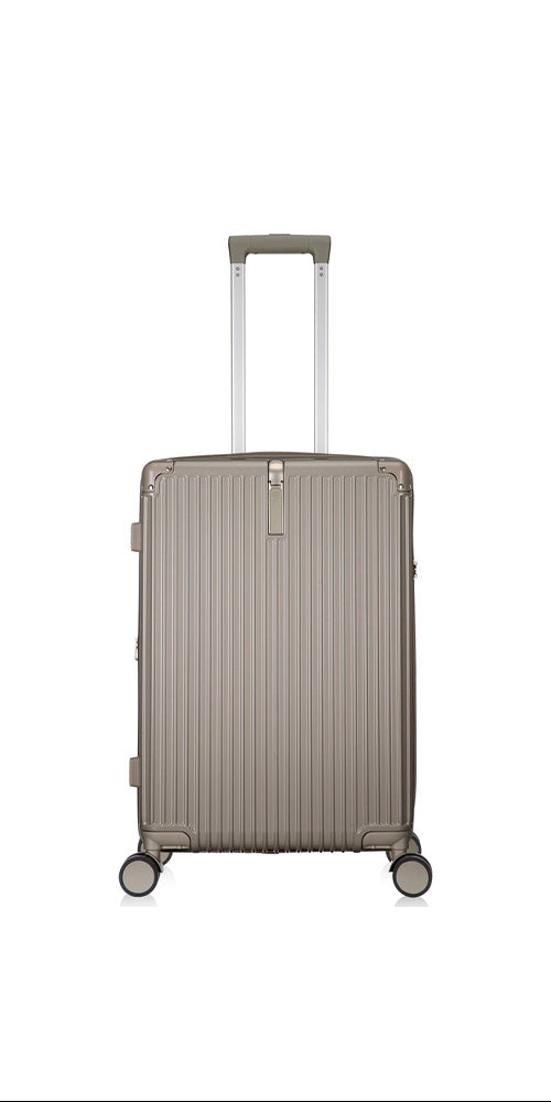 Unisex smart hard shell suitcase with USB charger & cup holder for convenient travel.