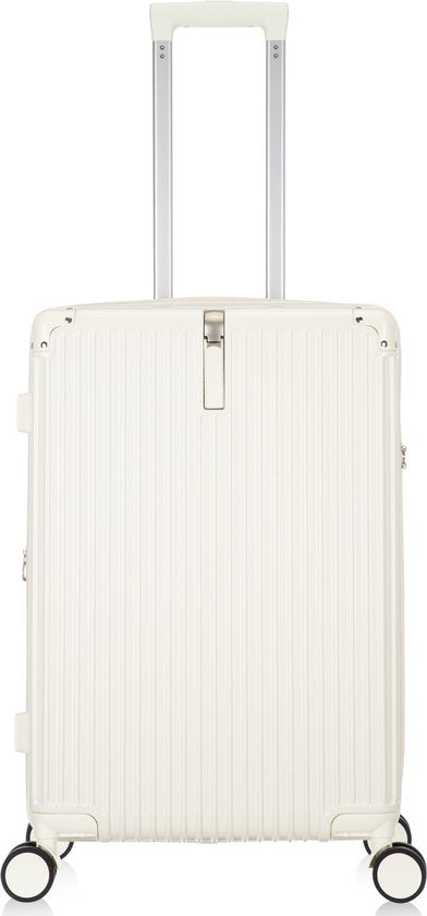 Smart hard shell suitcase: Mykonos model with USB charging, cup holder, and robust design for travel.