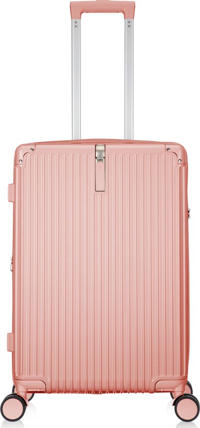 Travel-ready unisex hard shell suitcase with USB charging capability and a convenient cup holder.