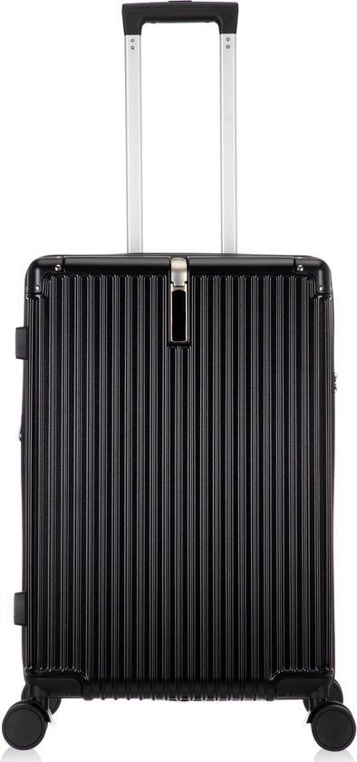 Efficient travel: Hard shell suitcase with USB port, cup holder, and spinner wheels for smooth journeys.