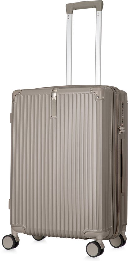 Durable hard shell spinner luggage for business trips & vacations, featuring USB port & cup holder.