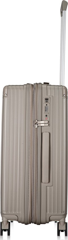 Smart travel suitcase with integrated USB charging port and handy cup holder for ultimate convenience.