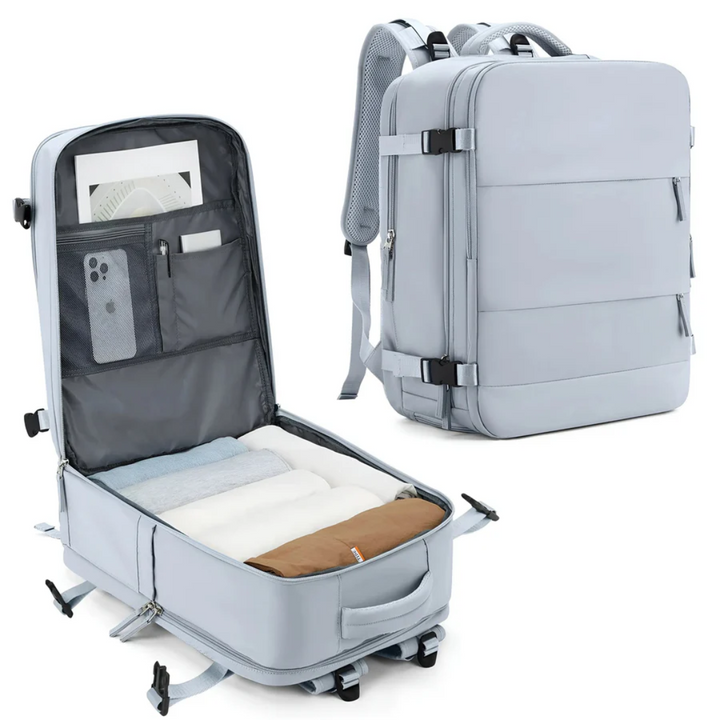Black unisex cabin luggage suitcase, spacious & airport-ready carry-on bag for stylish, compact travel.