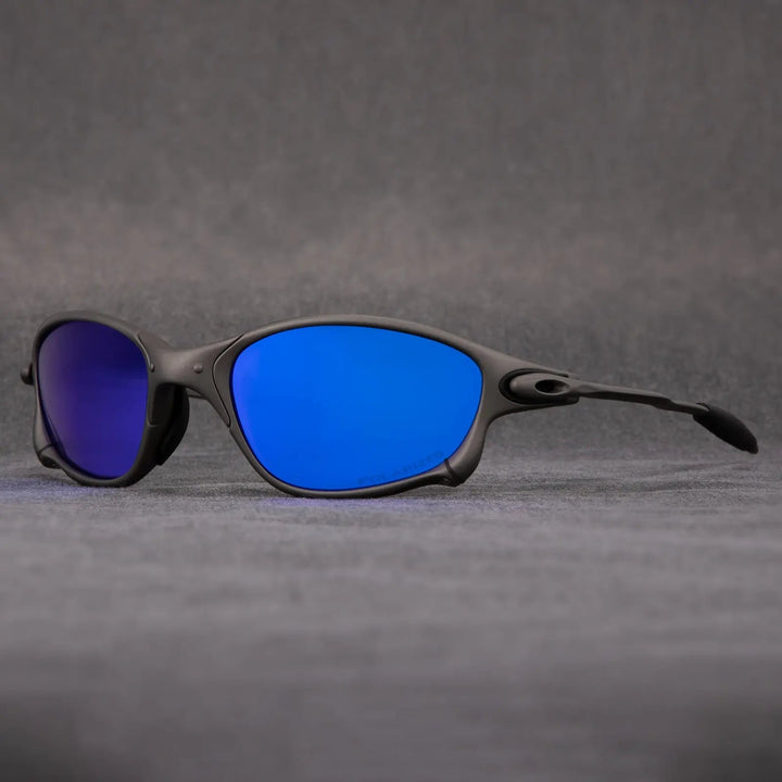 High-performance sporty red lens polarized sunglasses. Unisex metallic frame offers UV400 protection and comfortable fit.