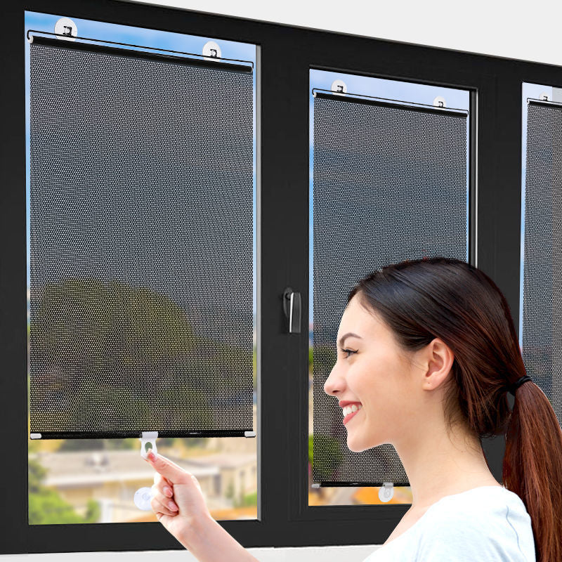 Unisex sun-blocking roller blind for windows, no-drill easy install. Provides privacy & heat reduction.