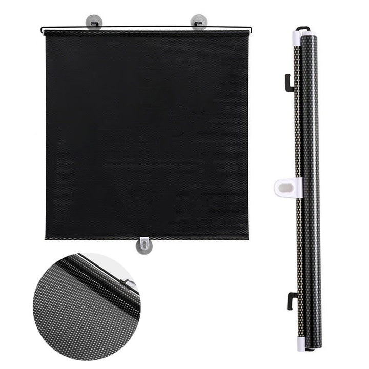 Polyester sun-blocking window roller blind, easy to install without drilling. Ideal for privacy & glare reduction.