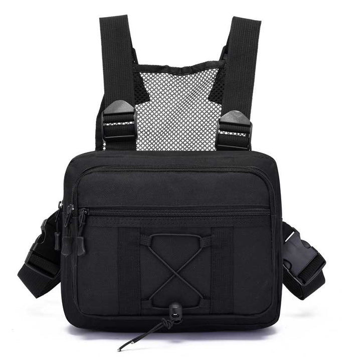Heavy-duty tactical chest rig, water-resistant & multi-pocket for outdoor adventures.
