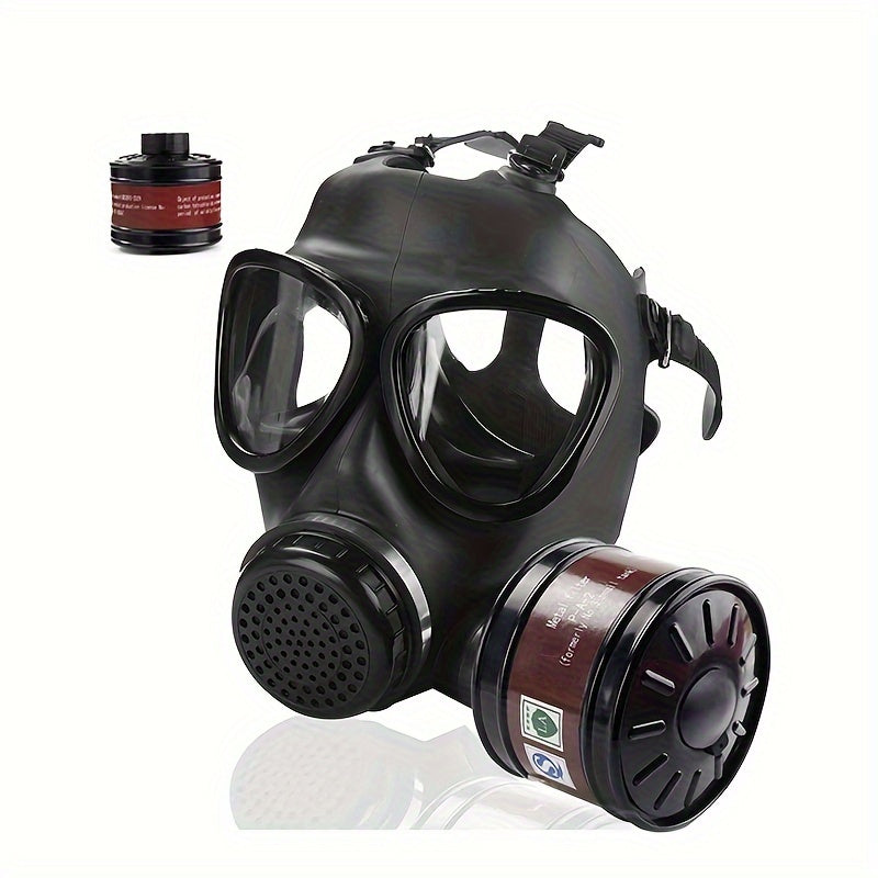 Unisex tactical full-face gas mask for chemical & dust protection in hazardous environments.