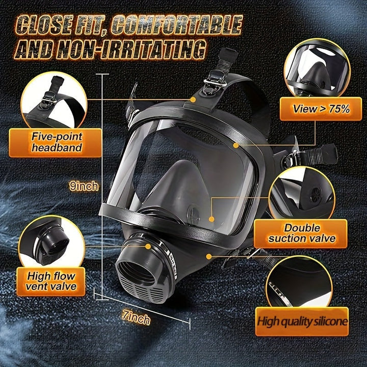 Robust unisex tactical full-face gas mask, crucial safety gear for chemical and dust protection.