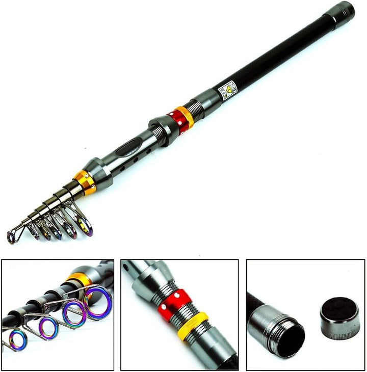 Unisex telescopic carbon fiber fishing rod kit with spinning reel and carrying bag for easy use, ideal for any angler.