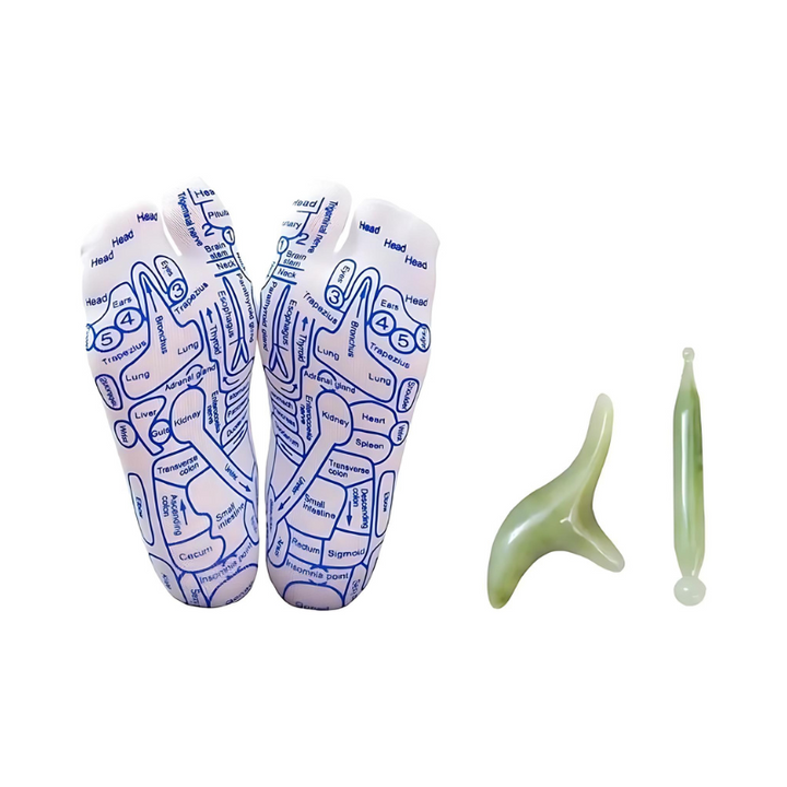 Unisex therapeutic massage socks with acupressure, soft material, green and orange, pain relief and relaxation benefits.