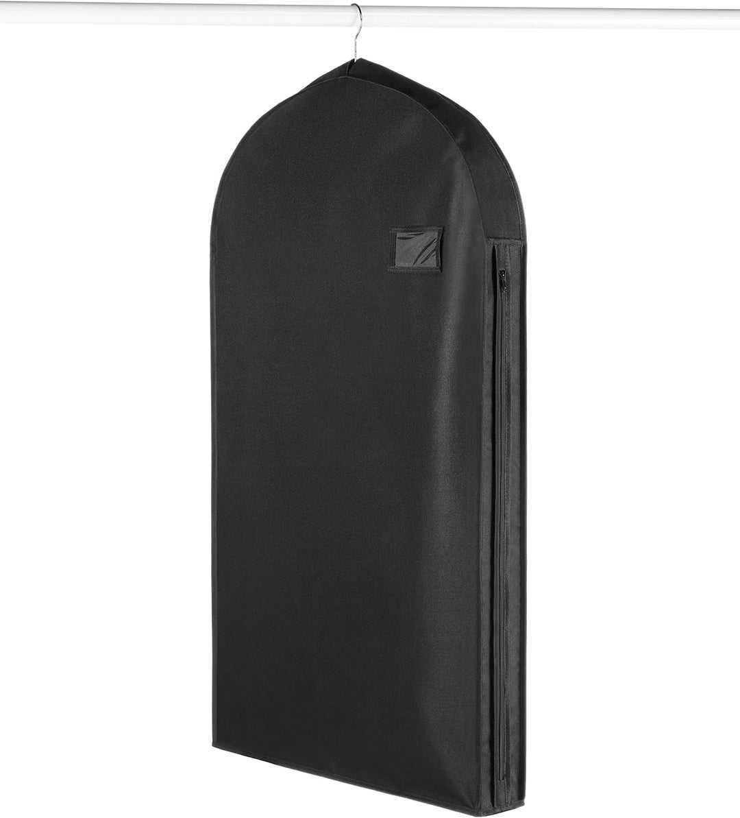 Unisex water-repellent zippered garment bag with accessory pocket for travel convenience.