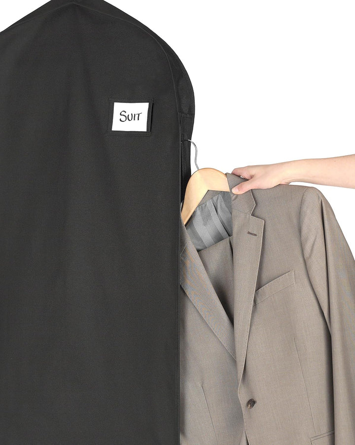 Unisex water-repellent travel garment bag with zipper & accessory pocket for protected clothing on the go.