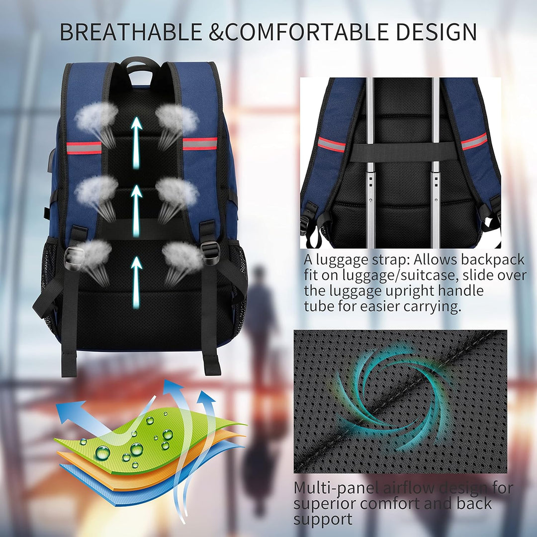 Smart unisex laptop backpack, water-resistant, anti-theft, USB port, offering secure daily carry.