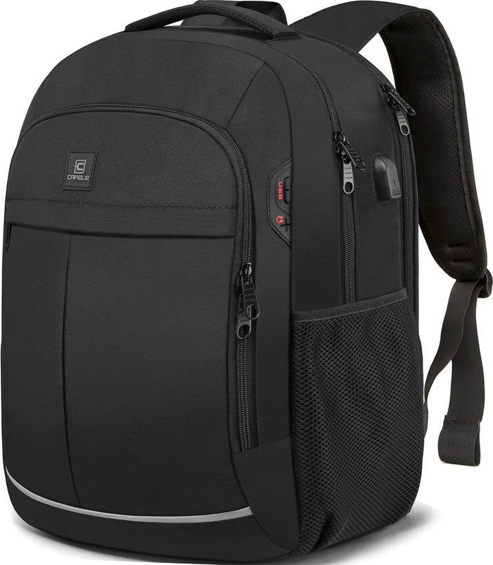 TechPro water-resistant daily use backpack, anti-theft, USB port, keeping essentials safe & charged.