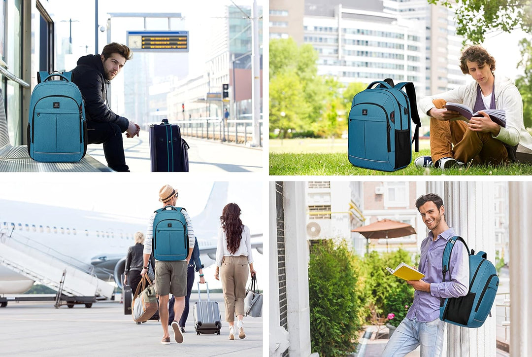 TechPro water-resistant laptop travel bag, anti-theft, USB, ensuring your gear stays dry & secure.
