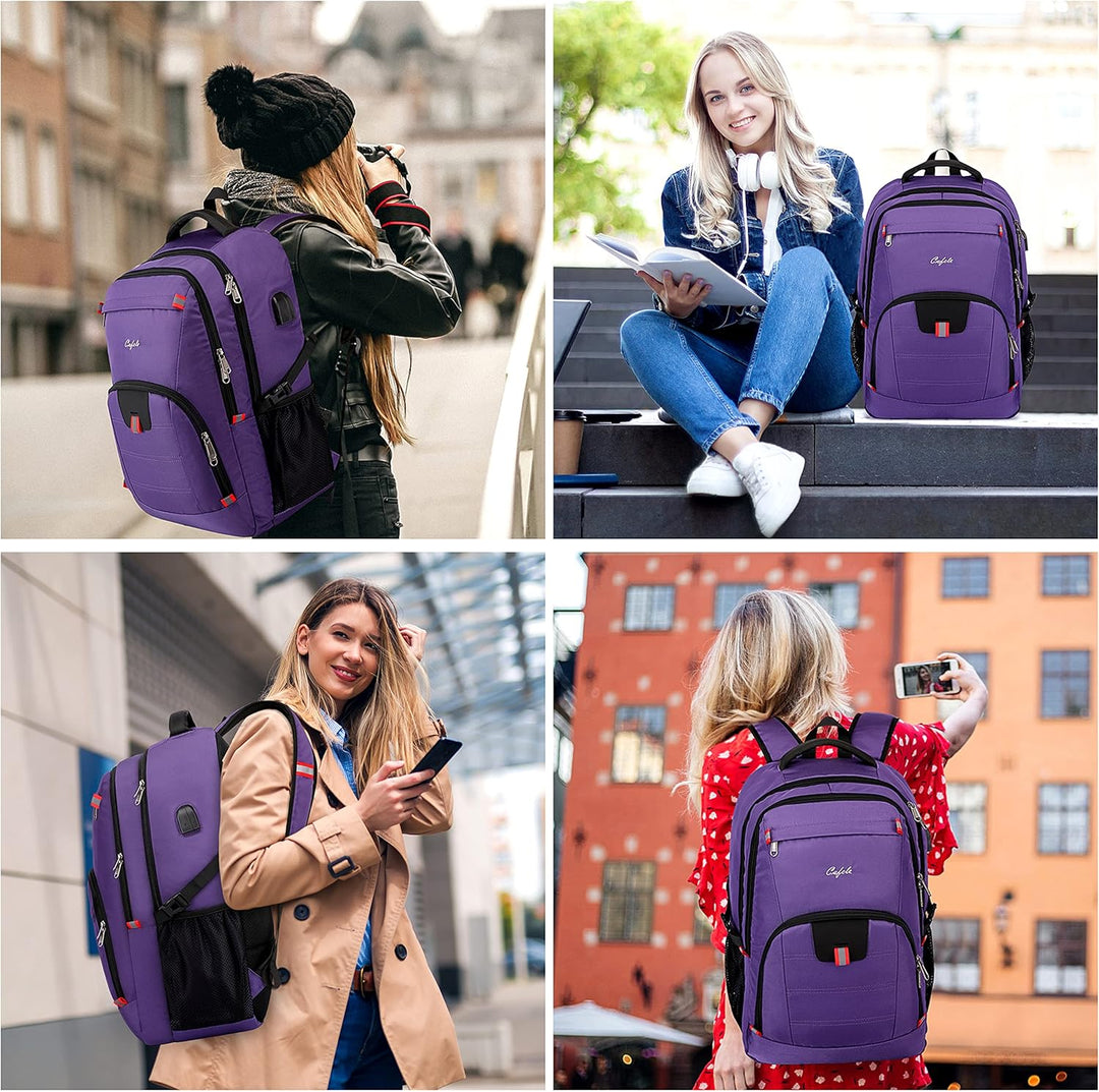 Stylish unisex laptop backpack with anti-theft features, water-resistant material, & integrated USB charging.