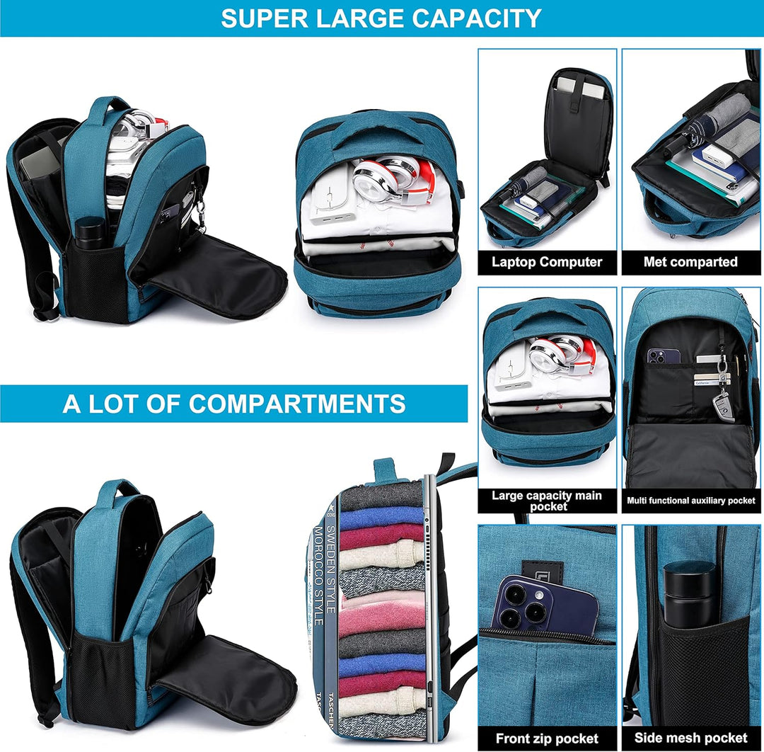 Durable water-resistant backpack for laptops, featuring USB charging port & secure anti-theft pockets.