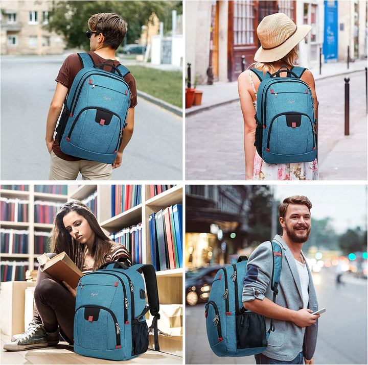 Secure anti-theft laptop backpack, water-resistant, with USB charging, suitable for men & women.