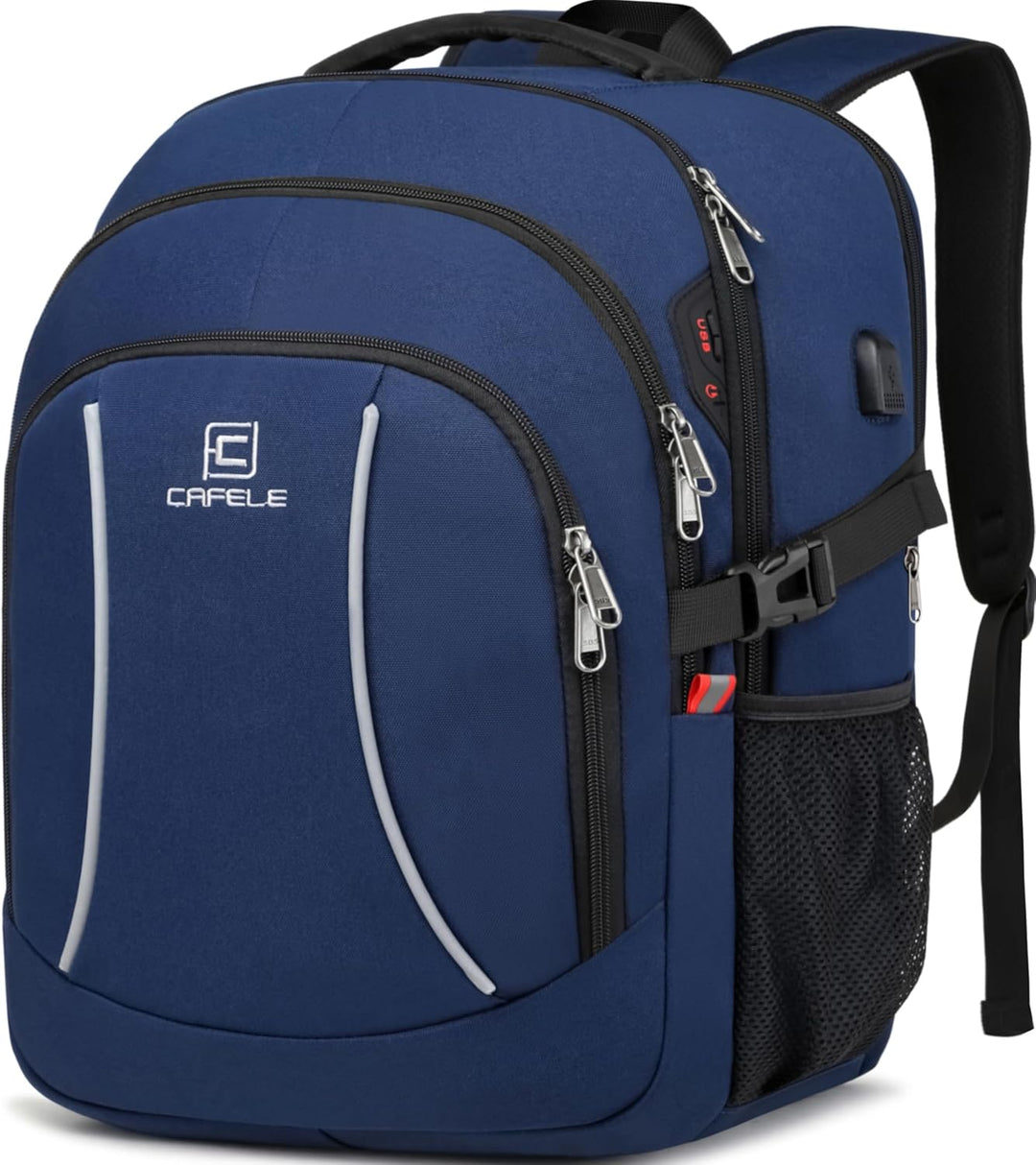 Professional work backpack, water-resistant, anti-theft, USB port, ideal for commuting professionals.