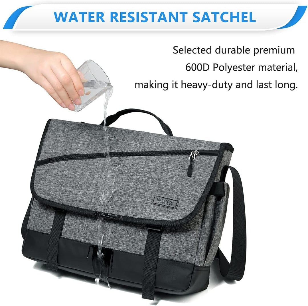 Padded water-resistant laptop messenger bag, unisex, with adjustable strap & multiple compartments for organization.