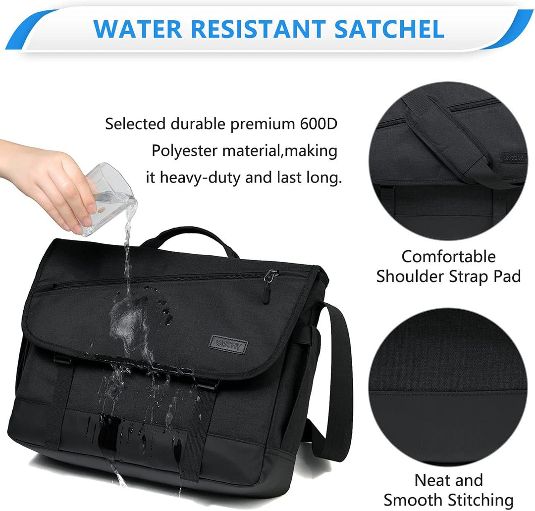 Unisex water-resistant messenger bag with padded laptop compartment & adjustable strap for secure, organized carry.