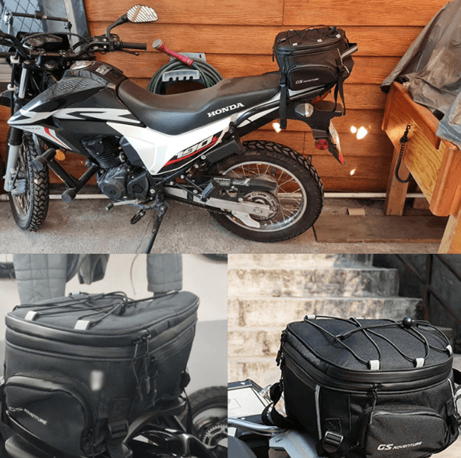 Rider's essential water-resistant motorcycle gear bag. Multi-compartment for protective storage.