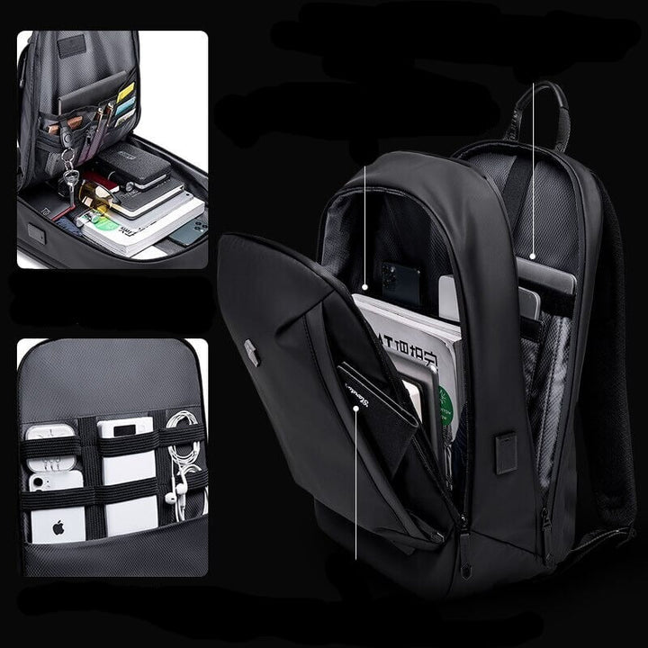 Durable unisex water-resistant nylon travel backpack, lightweight multi-compartment for outdoor adventures.